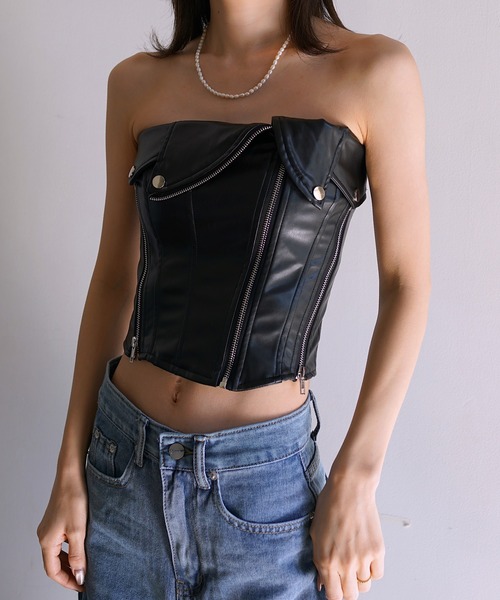 Mela（メラ）の「ライダースベアトップ（チューブトップ・レディース・ホワイト/ブラック・L/M/S/XS）」の2枚目の写真