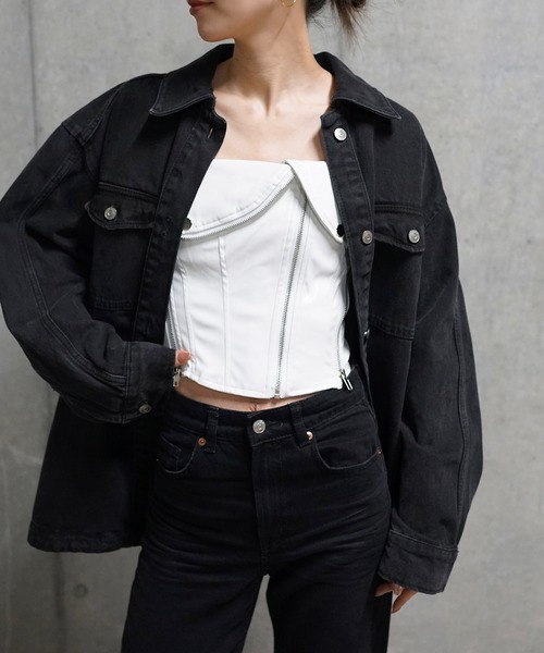 Mela（メラ）の「ライダースベアトップ（チューブトップ・レディース・ホワイト/ブラック・L/M/S/XS）」の6枚目の写真