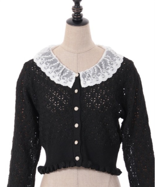 ポローラ　レースフリルカーディガン　ホワイト ポローラ レースフリルカーディガン ホワイト LAMPOON】フラワーレース