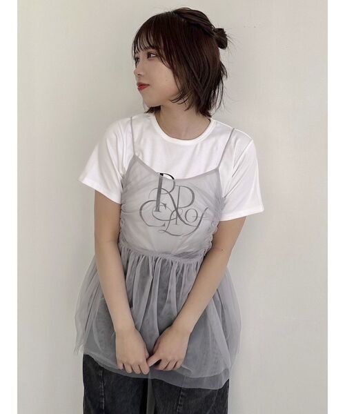 dazzlin（ダズリン）の「【WEB限定】チュールキャミトップス（キャミソール・レディース・グレー/チャコールグレー/ピンク/アイボリー・FREE）」の8枚目の写真