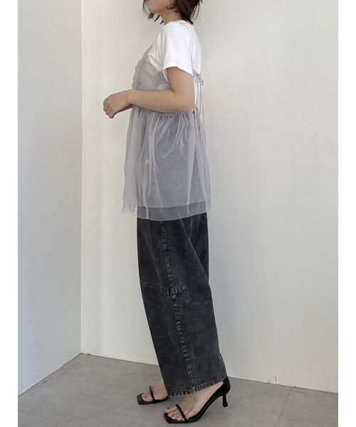 dazzlin（ダズリン）の「【WEB限定】チュールキャミトップス（キャミソール・レディース・グレー/チャコールグレー/ピンク/アイボリー・FREE）」の12枚目の写真