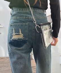 デザインポケットデニムストレートパンツ