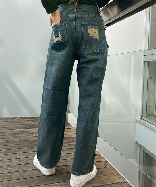 GLAMOROUS JANE（グラマラスジェーン）の「デザインポケットデニムストレートパンツ（デニムパンツ・レディース・ブルー・S/M/L）」の3枚目の写真