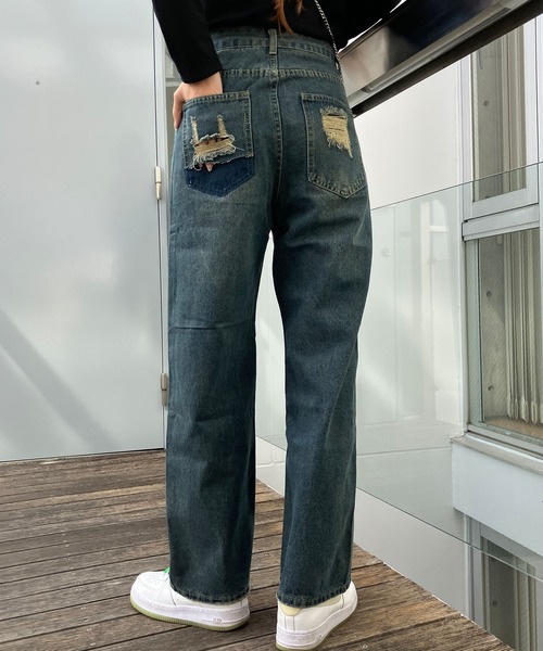 GLAMOROUS JANE（グラマラスジェーン）の「デザインポケットデニムストレートパンツ（デニムパンツ・レディース・ブルー・S/M/L）」の8枚目の写真