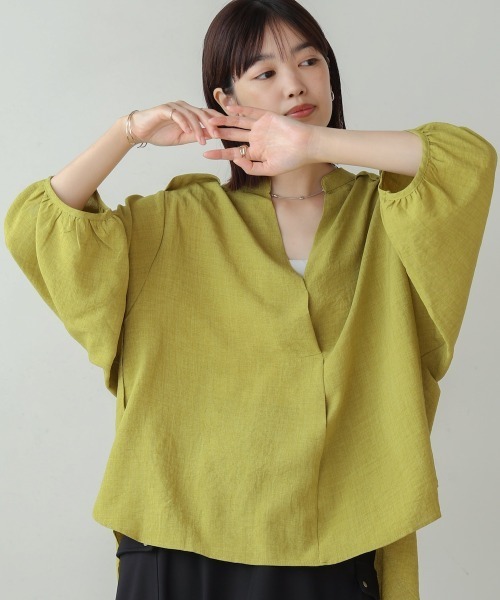 Bou Jeloud(ブージュルード)の「麻ライクスキッパーチュニック(チュニック・レディース・ブルー/ホワイト/グリーン/イエロー/ネイビー/ライトグリーン/ライム/オレンジ/インディゴブルー・FREE)」の3枚目の写真