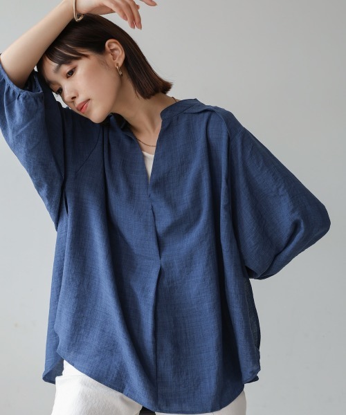 Bou Jeloud(ブージュルード)の「麻ライクスキッパーチュニック(チュニック・レディース・ブルー/ホワイト/グリーン/イエロー/ネイビー/ライトグリーン/ライム/オレンジ/インディゴブルー・FREE)」の7枚目の写真