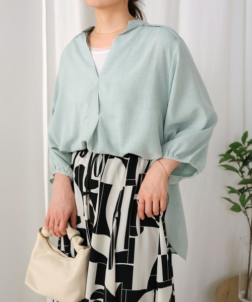 Bou Jeloud(ブージュルード)の「麻ライクスキッパーチュニック(チュニック・レディース・ブルー/ホワイト/グリーン/イエロー/ネイビー/ライトグリーン/ライム/オレンジ/インディゴブルー・FREE)」の8枚目の写真