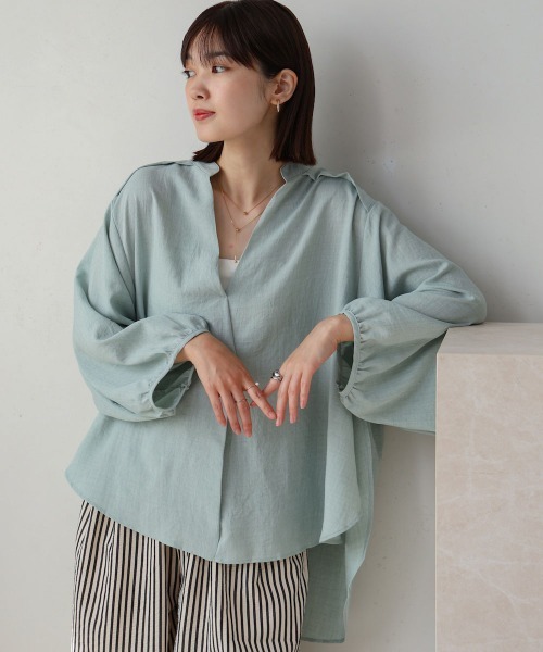 Bou Jeloud(ブージュルード)の「麻ライクスキッパーチュニック(チュニック・レディース・ブルー/ホワイト/グリーン/イエロー/ネイビー/ライトグリーン/ライム/オレンジ/インディゴブルー・FREE)」の5枚目の写真