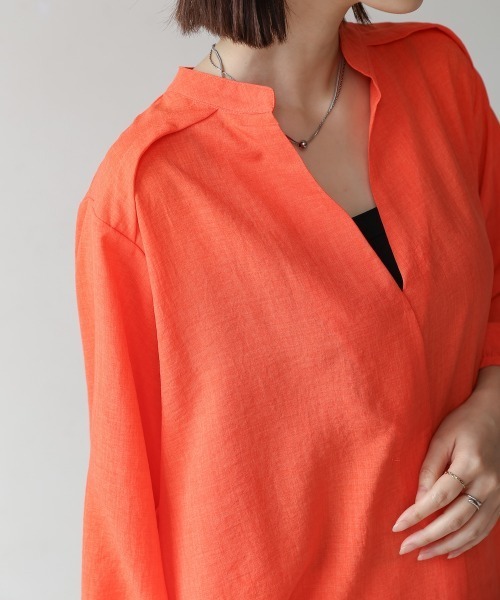 Bou Jeloud(ブージュルード)の「麻ライクスキッパーチュニック(チュニック・レディース・ブルー/ホワイト/グリーン/イエロー/ネイビー/ライトグリーン/ライム/オレンジ/インディゴブルー・FREE)」の16枚目の写真