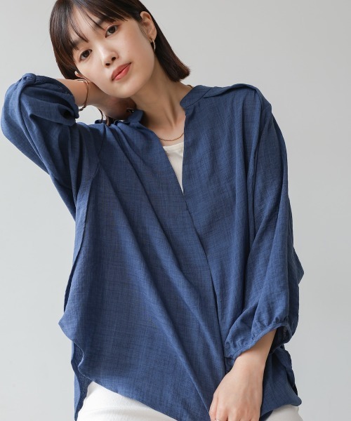 Bou Jeloud(ブージュルード)の「麻ライクスキッパーチュニック(チュニック・レディース・ブルー/ホワイト/グリーン/イエロー/ネイビー/ライトグリーン/ライム/オレンジ/インディゴブルー・FREE)」の10枚目の写真