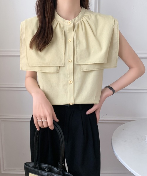 ECLIN（エクラン）の「スタンドカラーケープシャツ（シャツ/ブラウス・レディース・ライトイエロー/ホワイト/ベージュ・M/L）」の3枚目の写真