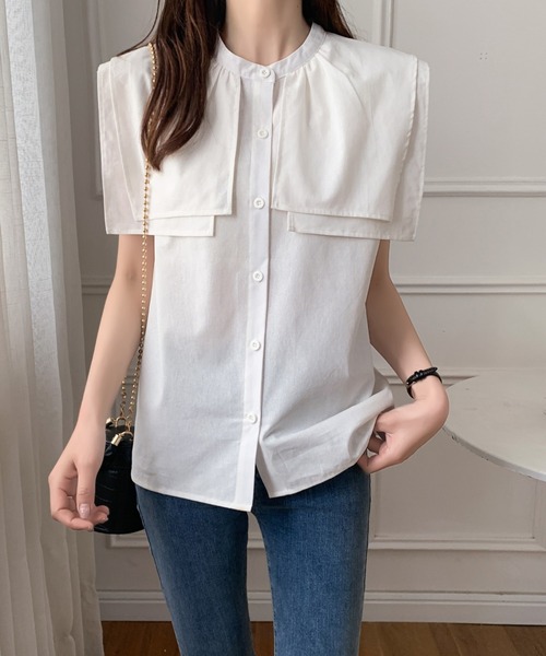 ECLIN（エクラン）の「スタンドカラーケープシャツ（シャツ/ブラウス・レディース・ライトイエロー/ホワイト/ベージュ・M/L）」の2枚目の写真