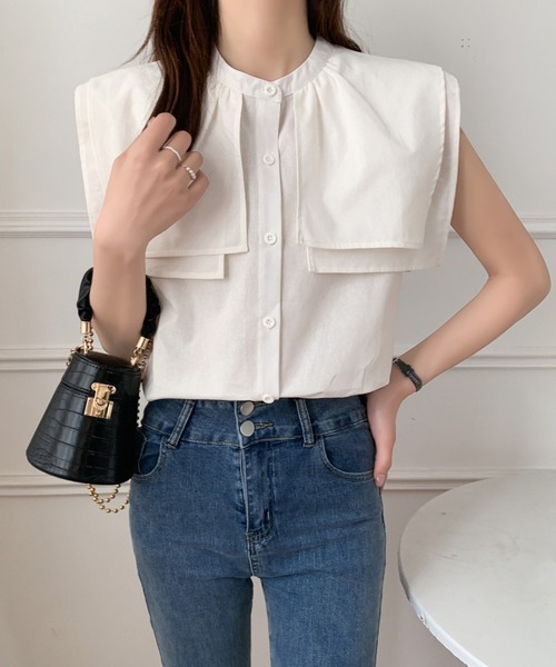 ECLIN（エクラン）の「スタンドカラーケープシャツ（シャツ/ブラウス・レディース・ライトイエロー/ホワイト/ベージュ・M/L）」の6枚目の写真