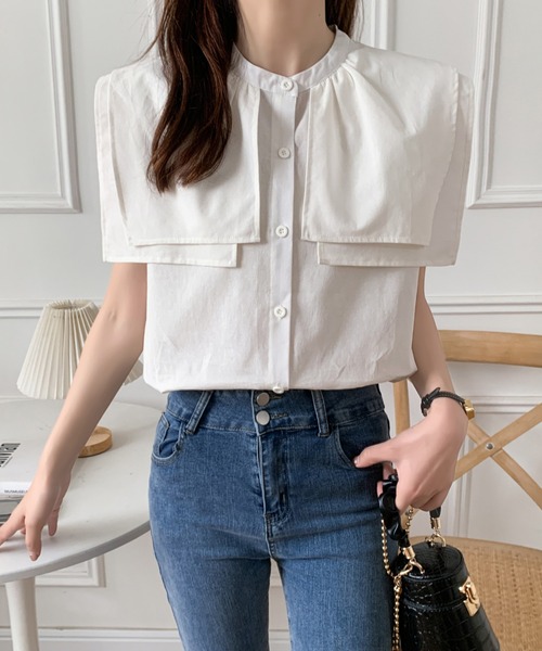 ECLIN（エクラン）の「スタンドカラーケープシャツ（シャツ/ブラウス・レディース・ライトイエロー/ホワイト/ベージュ・M/L）」の8枚目の写真