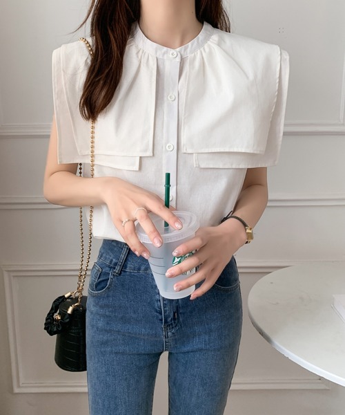 ECLIN（エクラン）の「スタンドカラーケープシャツ（シャツ/ブラウス・レディース・ライトイエロー/ホワイト/ベージュ・M/L）」の9枚目の写真