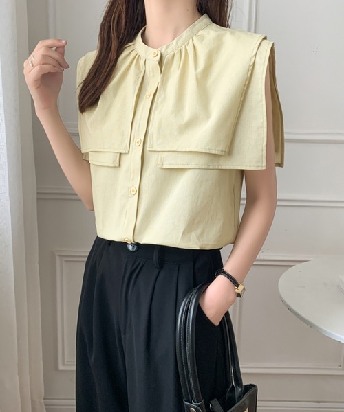 ECLIN（エクラン）の「スタンドカラーケープシャツ（シャツ/ブラウス・レディース・ライトイエロー/ホワイト/ベージュ・M/L）」の13枚目の写真