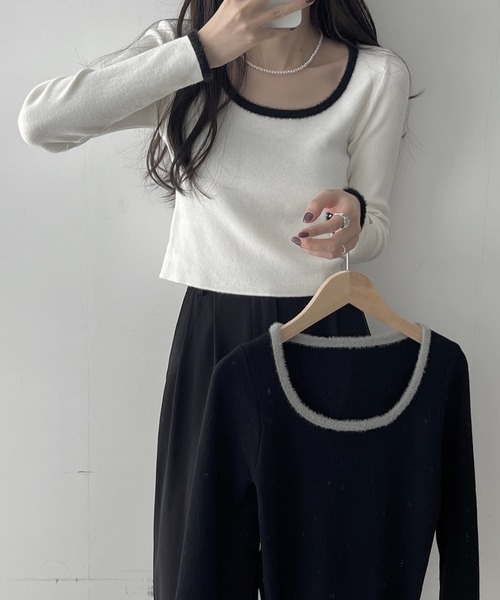 aimoha(アイモハ)の「ファーニット縁取りミニ丈Tシャツ(Tシャツ/カットソー・レディース・ホワイト/ブラック・FREE)」の18枚目の写真