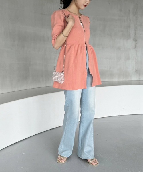 one after another NICE CLAUP（ワンアフターアナザーナイスクラップ）の「ダブルジップペプラムカーディガン（カーディガン/ボレロ・レディース・ベージュ/ピンク系その他/オフホワイト・FREE）」の22枚目の写真