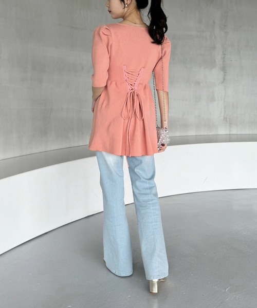 one after another NICE CLAUP（ワンアフターアナザーナイスクラップ）の「ダブルジップペプラムカーディガン（カーディガン/ボレロ・レディース・ベージュ/ピンク系その他/オフホワイト・FREE）」の12枚目の写真