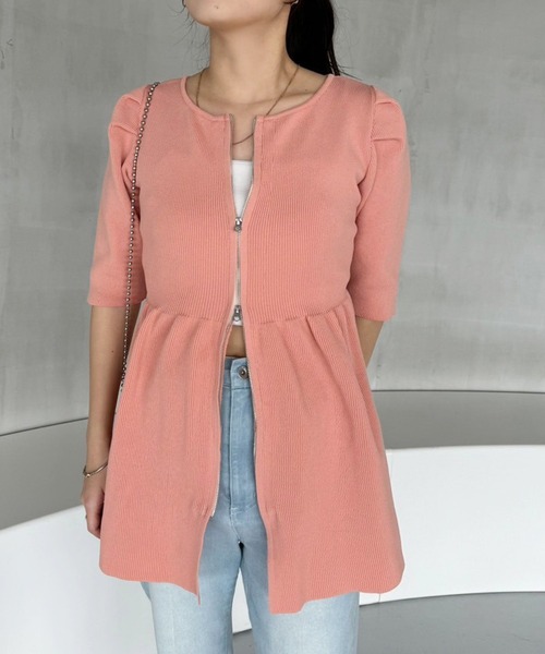 one after another NICE CLAUP（ワンアフターアナザーナイスクラップ）の「ダブルジップペプラムカーディガン（カーディガン/ボレロ・レディース・ベージュ/ピンク系その他/オフホワイト・FREE）」の20枚目の写真