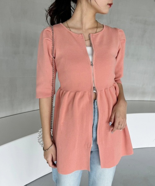 one after another NICE CLAUP（ワンアフターアナザーナイスクラップ）の「ダブルジップペプラムカーディガン（カーディガン/ボレロ・レディース・ベージュ/ピンク系その他/オフホワイト・FREE）」の21枚目の写真