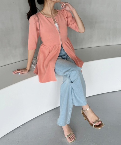 one after another NICE CLAUP（ワンアフターアナザーナイスクラップ）の「ダブルジップペプラムカーディガン（カーディガン/ボレロ・レディース・ベージュ/ピンク系その他/オフホワイト・FREE）」の19枚目の写真