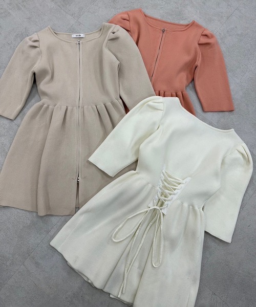 one after another NICE CLAUP（ワンアフターアナザーナイスクラップ）の「ダブルジップペプラムカーディガン（カーディガン/ボレロ・レディース・ベージュ/ピンク系その他/オフホワイト・FREE）」の13枚目の写真