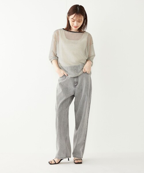SHIPS Colors(シップス カラーズ)の「SHIPS Colors:〈洗濯機可能〉シアー ボーダー ドルマン トップス◇(Tシャツ/カットソー・レディース・ナチュラル/ブラック・ONE SIZE)」の13枚目の写真