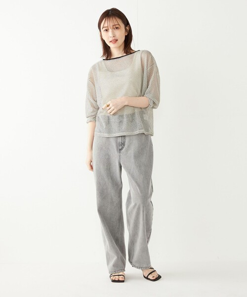 SHIPS Colors(シップス カラーズ)の「SHIPS Colors:〈洗濯機可能〉シアー ボーダー ドルマン トップス◇(Tシャツ/カットソー・レディース・ナチュラル/ブラック・ONE SIZE)」の18枚目の写真