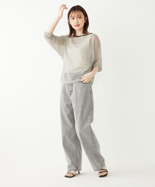 SHIPS Colors(シップス カラーズ)の「SHIPS Colors:〈洗濯機可能〉シアー ボーダー ドルマン トップス◇(Tシャツ/カットソー・レディース・ナチュラル/ブラック・ONE SIZE)」の20枚目の写真