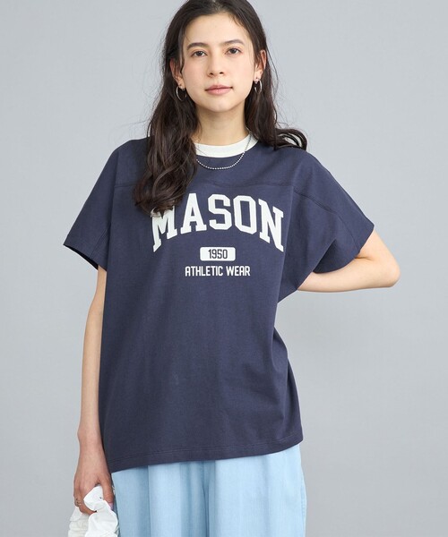 coen(コーエン)の「MASON(メイソン)別注フットボールロゴTシャツ(Tシャツ/カットソー・レディース・ネイビー/その他1/オフホワイト・M/L)」の2枚目の写真