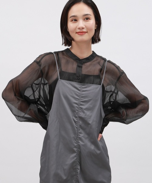 LAKOLE（ラコレ）の「2WAYオ－ガンジーブラウス / 111281（シャツ/ブラウス・レディース・ブラック/パープル/サンドグレー/グリーン・MEDIUM/SMALL）」の2枚目の写真