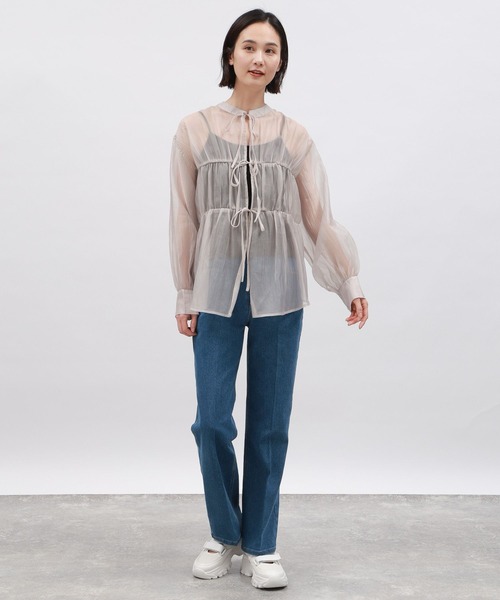 LAKOLE（ラコレ）の「2WAYオ－ガンジーブラウス / 111281（シャツ/ブラウス・レディース・ブラック/パープル/サンドグレー/グリーン・MEDIUM/SMALL）」の9枚目の写真