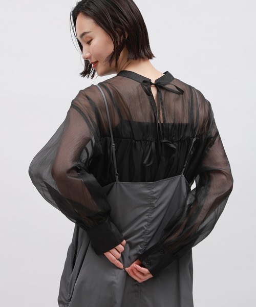 LAKOLE（ラコレ）の「2WAYオ－ガンジーブラウス / 111281（シャツ/ブラウス・レディース・ブラック/パープル/サンドグレー/グリーン・MEDIUM/SMALL）」の8枚目の写真