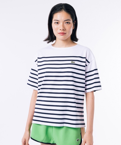 LACOSTE(ラコステ)の「シルケット加工 パネルボーダーバスクシャツ(Tシャツ/カットソー・レディース・ピンク/グリーン/ネイビー・38/40/36/34)」の3枚目の写真