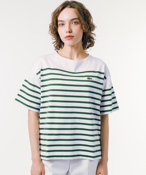 LACOSTE(ラコステ)の「シルケット加工 パネルボーダーバスクシャツ(Tシャツ/カットソー・レディース・ピンク/グリーン/ネイビー・38/40/36/34)」の2枚目の写真