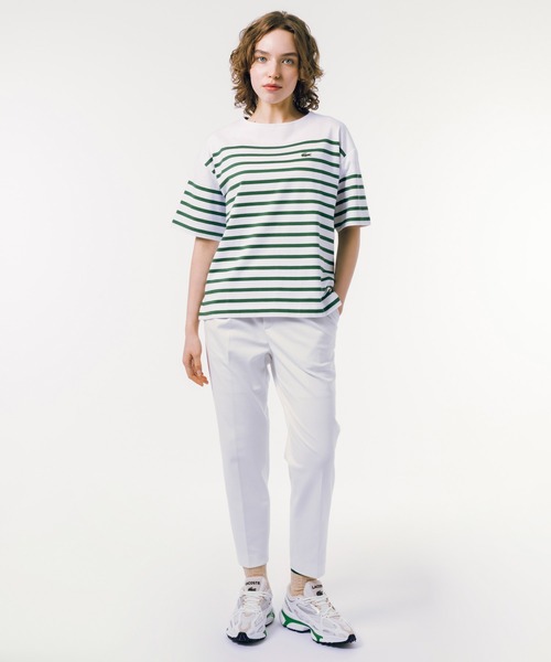 LACOSTE(ラコステ)の「シルケット加工 パネルボーダーバスクシャツ(Tシャツ/カットソー・レディース・ピンク/グリーン/ネイビー・38/40/36/34)」の7枚目の写真
