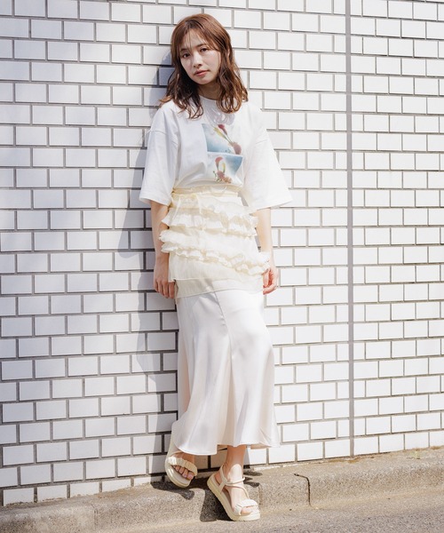 mysty woman(ミスティウーマン)の「フリルラップsetマーメイド 120995(スカート・レディース・アイボリー/ブラック・FREE)」の3枚目の写真