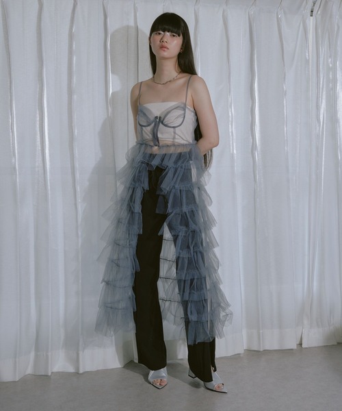 RAY CASSIN（レイカズン）の「【WEB限定/新色追加/調整可】チュールキャミワンピース（ワンピース・レディース・ベージュ/ブルー/ブラック/ホワイト/カーキ/グレー・FREE）」の17枚目の写真