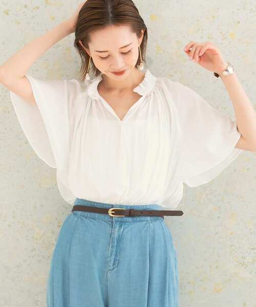 URBAN RESEARCH ROSSO WOMEN（アーバンリサーチ　ロッソ）の「フリルカラーギャザーブラウス（シャツ/ブラウス・レディース・ホワイト/チャコールグレー/ミント・FREE）」の5枚目の写真