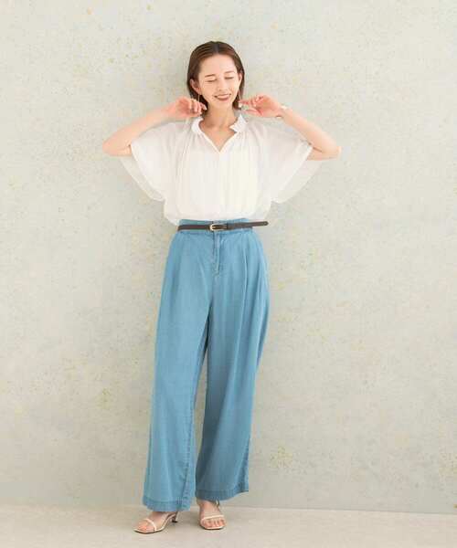 URBAN RESEARCH ROSSO WOMEN（アーバンリサーチ　ロッソ）の「フリルカラーギャザーブラウス（シャツ/ブラウス・レディース・ホワイト/チャコールグレー/ミント・FREE）」の7枚目の写真