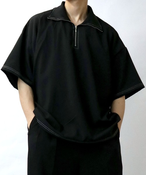 Starting Over（スターティングオーバー）の「oversize half zip stitching shirt/オーバーサイズ ハーフジップ ステッチング シャツ/ストレッチ 半袖シャツ（シャツ/ブラウス・メンズ・チャコール/カーキ/ブラック・XL/L/M）」の11枚目の写真