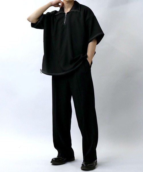 Starting Over（スターティングオーバー）の「oversize half zip stitching shirt/オーバーサイズ ハーフジップ ステッチング シャツ/ストレッチ 半袖シャツ（シャツ/ブラウス・メンズ・チャコール/カーキ/ブラック・XL/L/M）」の12枚目の写真