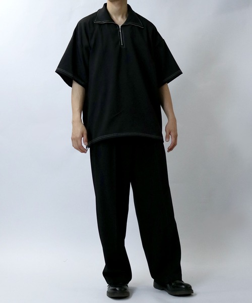 Starting Over（スターティングオーバー）の「oversize half zip stitching shirt/オーバーサイズ ハーフジップ ステッチング シャツ/ストレッチ 半袖シャツ（シャツ/ブラウス・メンズ・チャコール/カーキ/ブラック・XL/L/M）」の13枚目の写真