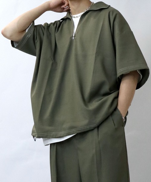 Starting Over（スターティングオーバー）の「oversize half zip stitching shirt/オーバーサイズ ハーフジップ ステッチング シャツ/ストレッチ 半袖シャツ（シャツ/ブラウス・メンズ・チャコール/カーキ/ブラック・XL/L/M）」の17枚目の写真