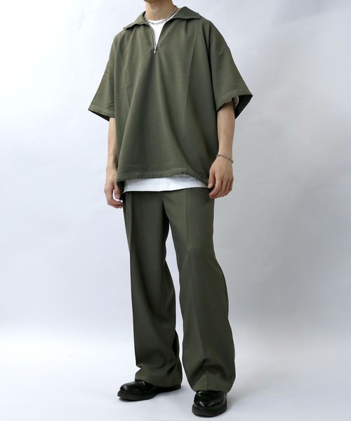 Starting Over（スターティングオーバー）の「oversize half zip stitching shirt/オーバーサイズ ハーフジップ ステッチング シャツ/ストレッチ 半袖シャツ（シャツ/ブラウス・メンズ・チャコール/カーキ/ブラック・XL/L/M）」の18枚目の写真