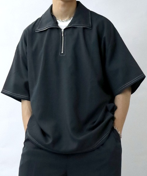 Starting Over（スターティングオーバー）の「oversize half zip stitching shirt/オーバーサイズ ハーフジップ ステッチング シャツ/ストレッチ 半袖シャツ（シャツ/ブラウス・メンズ・チャコール/カーキ/ブラック・XL/L/M）」の21枚目の写真