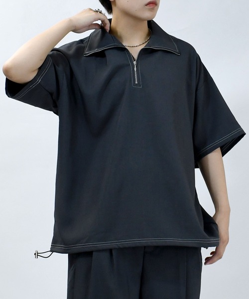 Starting Over（スターティングオーバー）の「oversize half zip stitching shirt/オーバーサイズ ハーフジップ ステッチング シャツ/ストレッチ 半袖シャツ（シャツ/ブラウス・メンズ・チャコール/カーキ/ブラック・XL/L/M）」の22枚目の写真