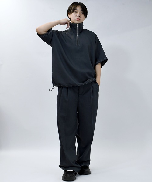 Starting Over（スターティングオーバー）の「oversize half zip stitching shirt/オーバーサイズ ハーフジップ ステッチング シャツ/ストレッチ 半袖シャツ（シャツ/ブラウス・メンズ・チャコール/カーキ/ブラック・XL/L/M）」の20枚目の写真