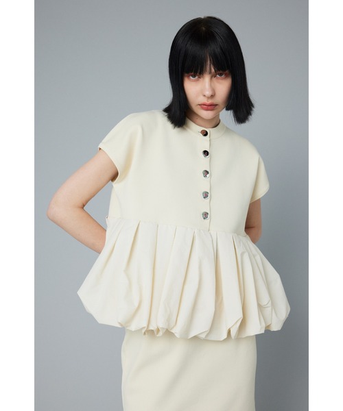 ホワイト ペプラムデザイン トップス　HeRIN.CYE HeRIN.CYE Feels flared zip tops BRN -ファッション通販
